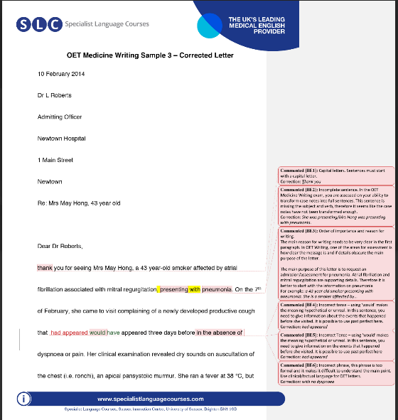 OET Writing Correction Service